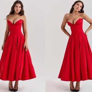 NWOT HOUSE OF CB LADY STRAPLESS SCARLET MIDI DRESS